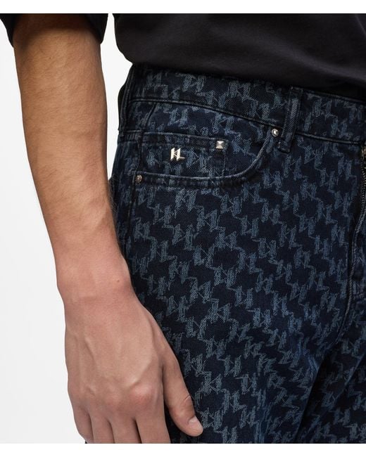 Karl Lagerfeld Blue All-Over Monogram Jeans for men