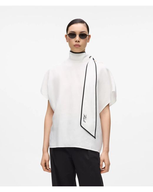 Karl Lagerfeld White Linen Blend Pipelined Blouse