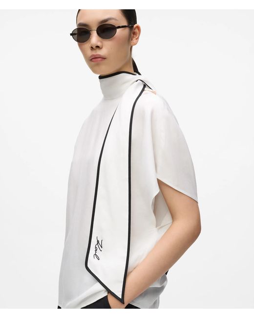 Karl Lagerfeld White Linen Blend Pipelined Blouse