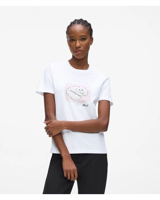 Karl Lagerfeld White Illustrated Portrait T-Shirt