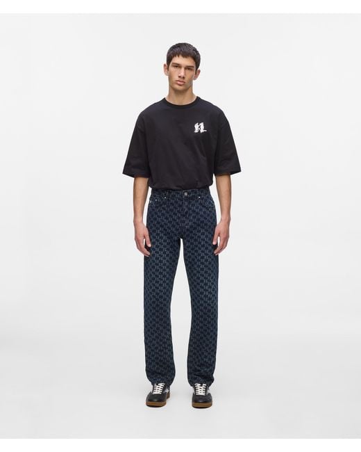 Karl Lagerfeld Blue All-Over Monogram Jeans for men