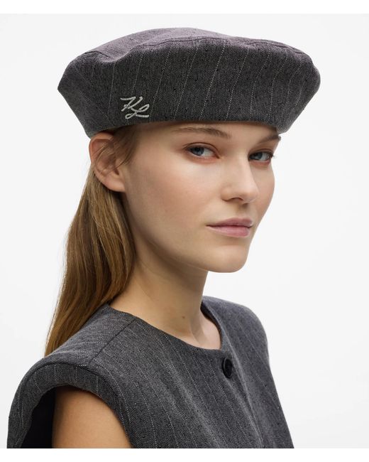 Karl Lagerfeld Gray K/Autograph Pinstripe Beret