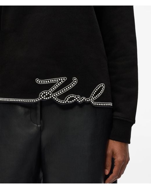 Karl Lagerfeld Black Signature Faux-Pearl Hem Sweatshirt