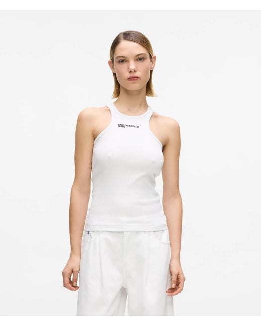 KL Jeans White Ribbed Logo Tank Top