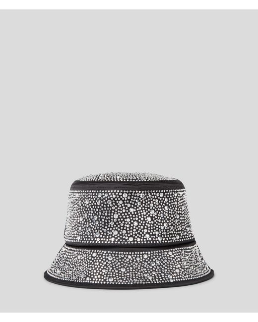 Karl Lagerfeld Gray Rhinestone Bucket Hat Handpicked By Hun Kim