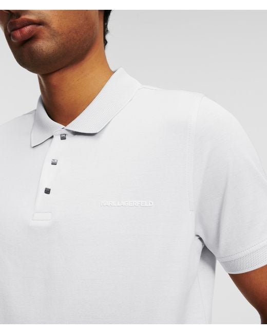 Karl Lagerfeld White Press Button Polo Shirt for men