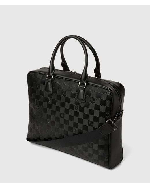 Karl Lagerfeld Black Monogram Checkerboard Laptop Bag for men
