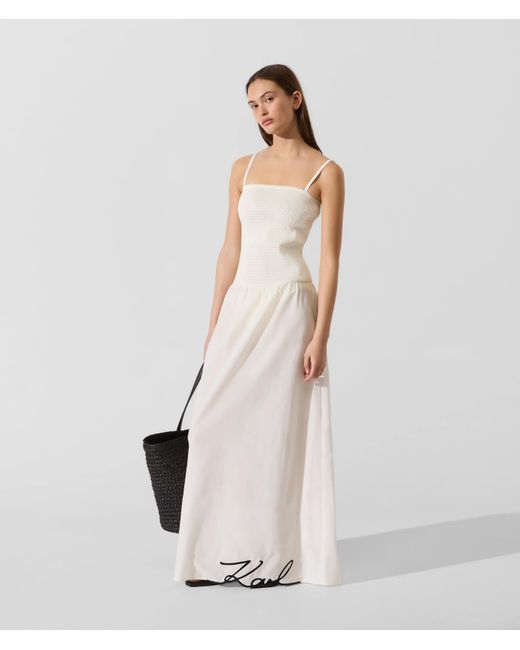 Karl Lagerfeld White Signature Drop-Waist Maxi Dress