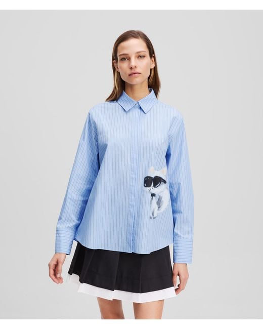 Karl Lagerfeld Blue Ikon Choupette Gestreiftes Hemd, Frau, Größe