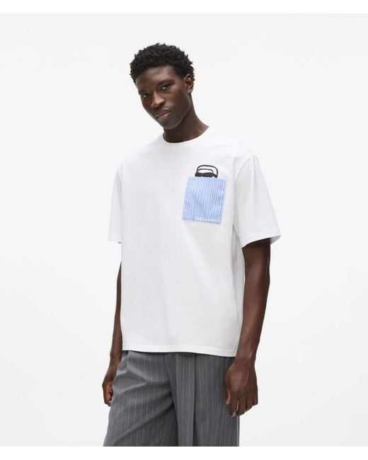 Karl Lagerfeld White Ikon Peeking Pocket T-Shirt for men