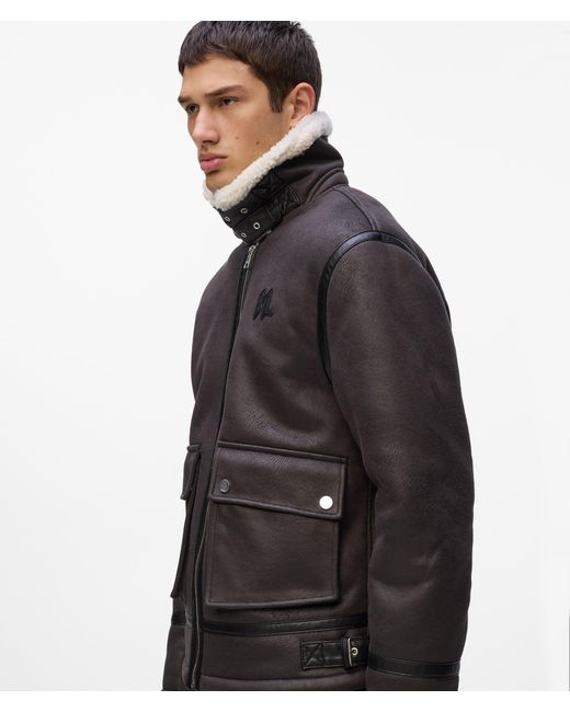 Karl Lagerfeld Black Monogram Faux-Shearling Jacket for men