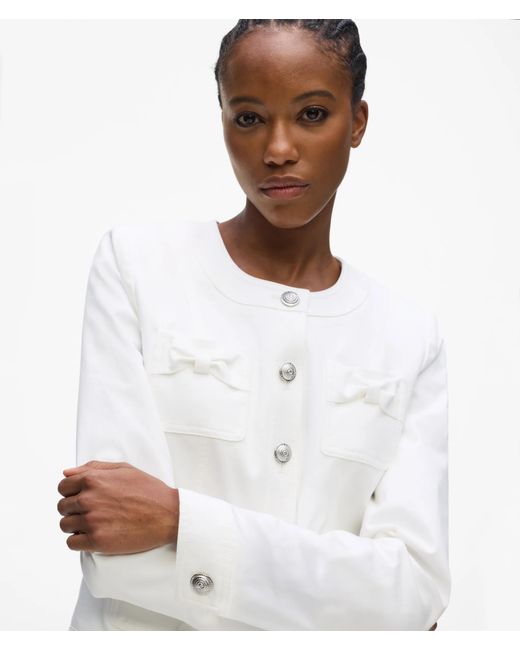 Karl Lagerfeld White Collarless Bow Detail Jacket