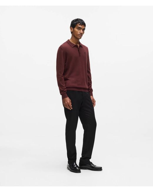 Karl Lagerfeld Red Wool Long-Sleeved Polo Shirt for men