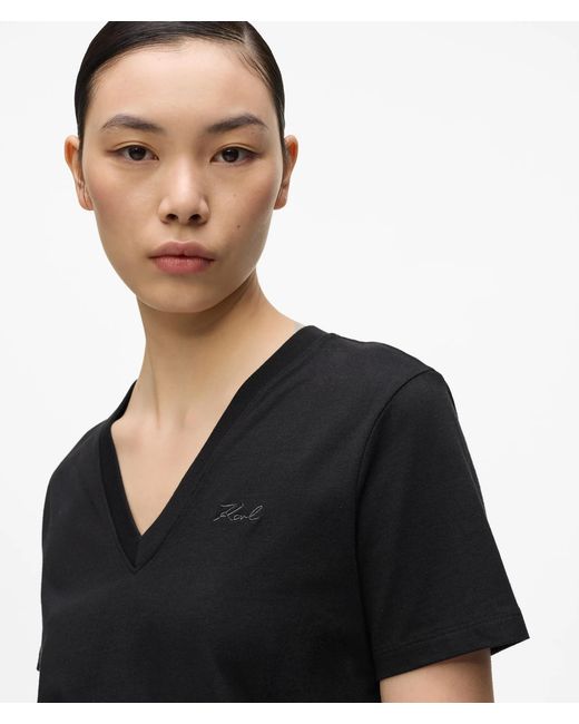 Karl Lagerfeld Black Signature V-Neck T-Shirt