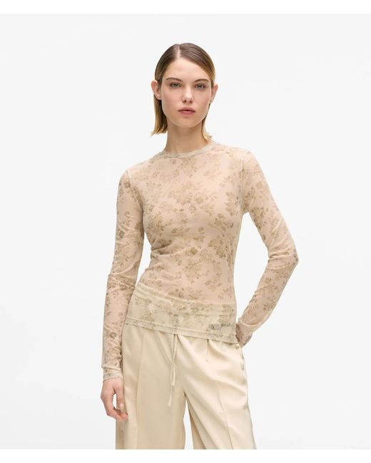 KL Jeans Natural Long-Sleeved Floral Mesh T-Shirt