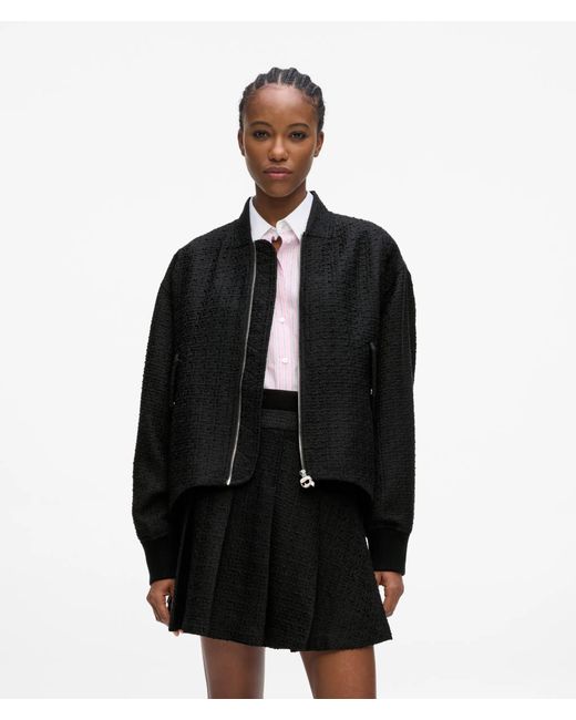 Karl Lagerfeld Black Ikon Bouclé Bomber Jacket