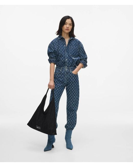 KL Jeans Black Pinstripe Denim Trapeze Shopper