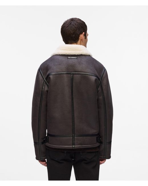 Karl Lagerfeld Black Monogram Faux-Shearling Jacket for men