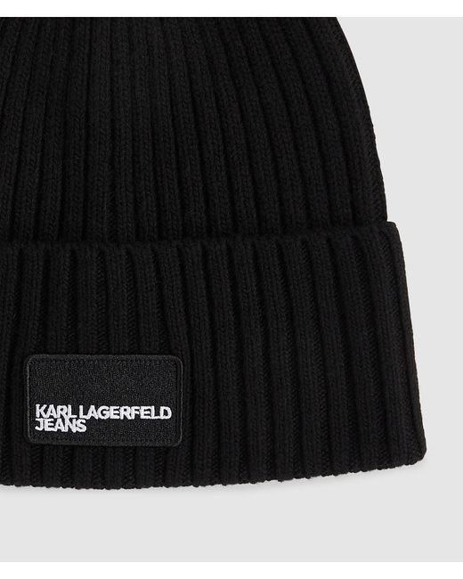 KL Jeans Black Logo Patch Beanie for men