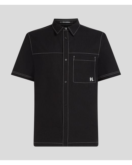 Karl Lagerfeld Black Short-sleeved Contrast Stitch Shirt for men