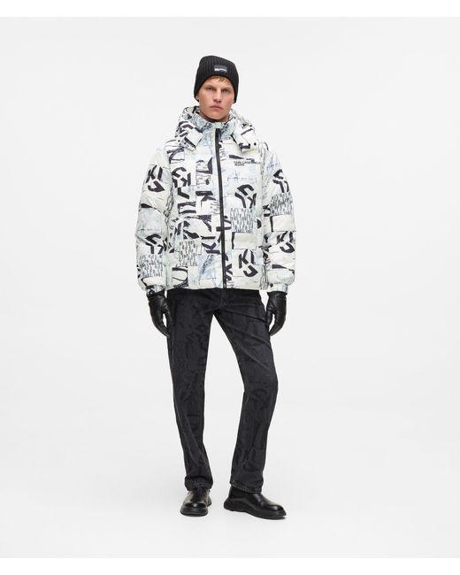 KL Jeans Gray All-Over Monogram Puffer Jacket for men