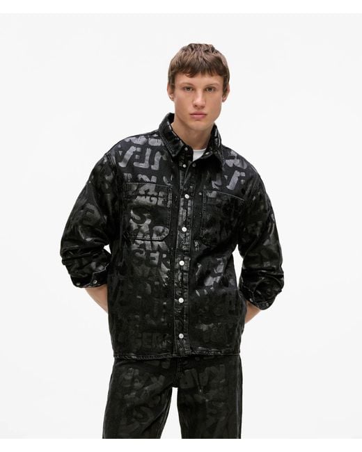KL Jeans Black All-Over Logo Denim Overshirt for men