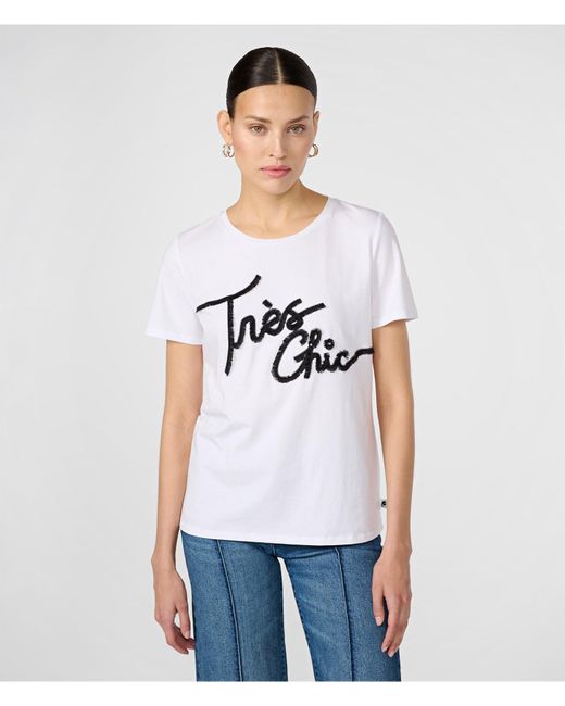 Karl Lagerfeld | Women's Bonjour Fringe T-shirt | White/black | Cotton/spandex | Size 2xs