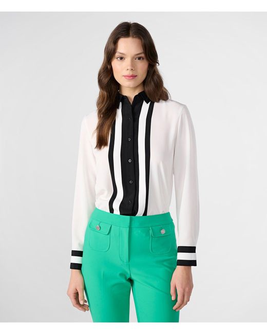 Karl Lagerfeld Green | Women's Contrast Stripe Button Down Blouse | Soft White | Size Xs