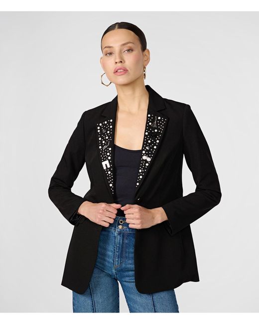 Karl Lagerfeld | Women's Longline Blazer With Pins Jacket | Black