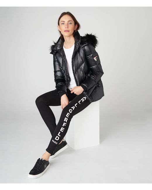 Karl Lagerfeld | Women's Apres Ski Short Chevron Puffer Jacket | Black | Chervon Quilted | Size Large