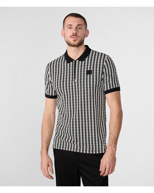 Karl Lagerfeld Gray | Men's Wavy Texture Zip Performance Polo Shirt | Black/white | Size Small for men