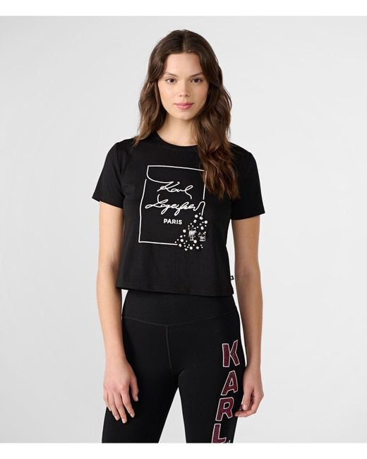 Karl Lagerfeld | Women's Whimsy Pins Logo T-shirt | Black | Cottton/modal/spandex | Size 2xs