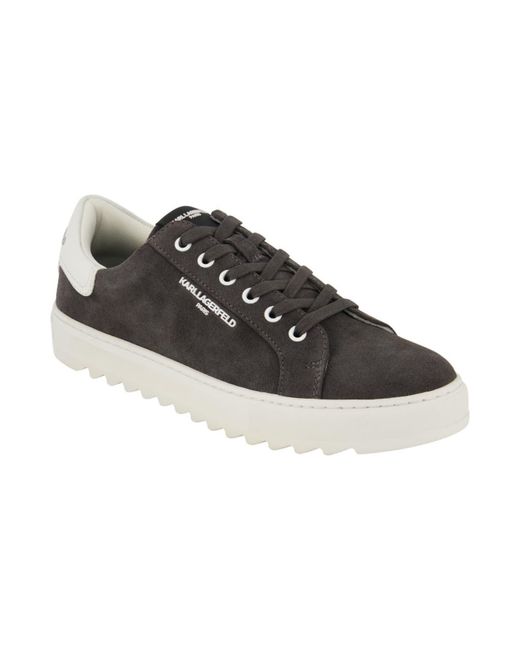 Karl Lagerfeld Black | Men's Suede Plain Toe Sneakers With Side Tonal Logo Plat | Grey for men
