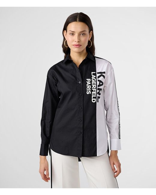Karl Lagerfeld | Women's Logo Colorblock White Black Shirt | Black/white | Size 2xs