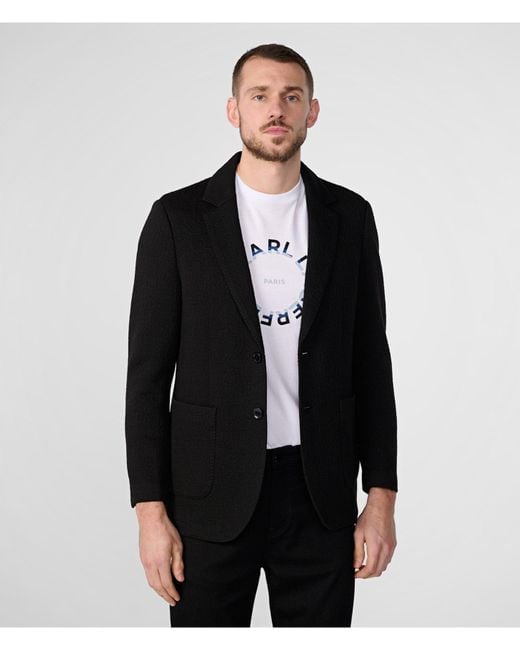 Karl Lagerfeld | Men's Monogram Textured Two-button Blazer Jacket | Black | Size Small for men