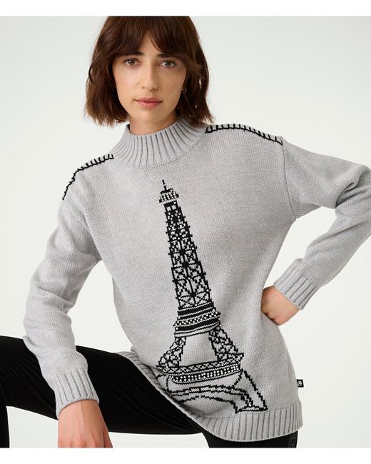 Karl Lagerfeld Gray | Women's Whipstitch Eiffel Tower Sweater | Light Heather/silver | Size Xs