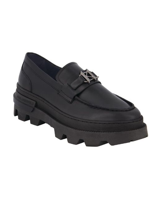 Karl Lagerfeld Black Leather Lug Sole Loafers for men