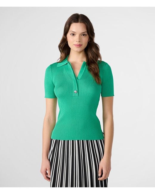 Karl Lagerfeld | Women's Short Sleeve Knit Polo Shirt Sweater | Kelly Green | Rayon/nylon | Size 2xs