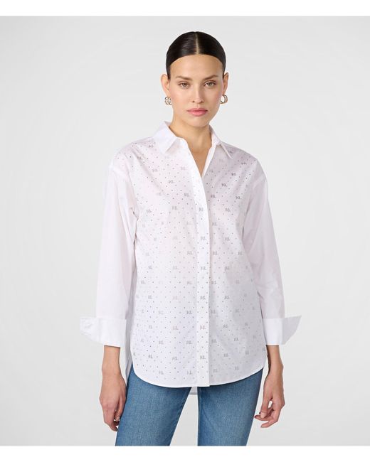 Karl Lagerfeld | Women's Kl Monogram Poplin- Shirt | White | Cotton Poplin | Size Medium