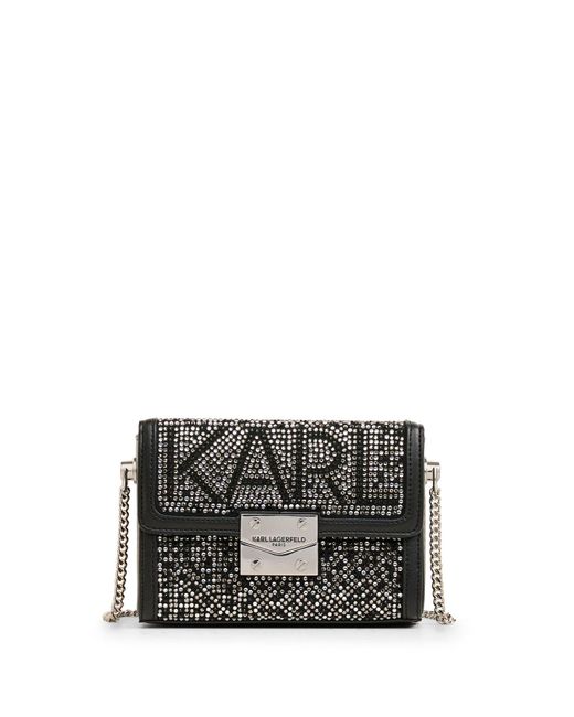 Karl Lagerfeld Gray | Women's Ikons Crystal Karl Crossbody Bag | Black/silver
