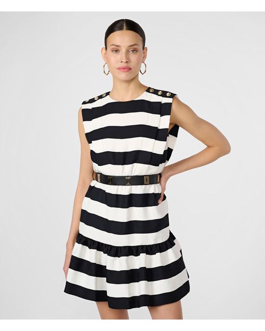 Karl Lagerfeld Blue | Women's Belted Striped Dress | Black/soft White | Size Xs