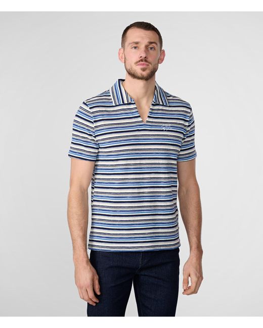 Karl Lagerfeld | Men's Textured Stripe Short Sleeve Henley Shirt | Navy Blue | Size Xs for men