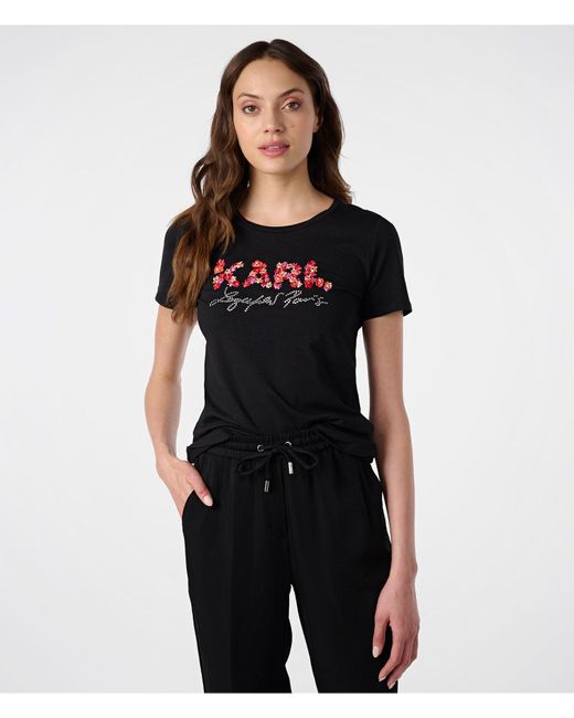 Karl Lagerfeld | Women's Logo Daisy T-shirt | Black | Cotton/spandex | Size  Small | Lyst