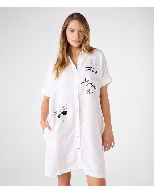Karl Lagerfeld | Women's Sparkle Tunic Shirt Dress | White | Size 2xs