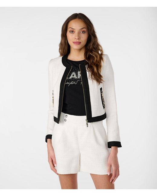 Karl Lagerfeld | Women's Zip Up Tweed Jacket | Soft White | Cotton/polyester | Size 10