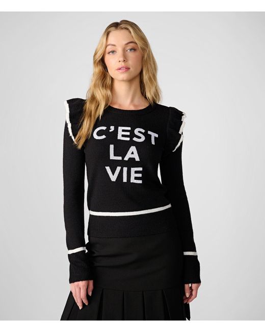 Karl Lagerfeld | Women's C'est La Vie Pullover Sweater | Black/white | Acrylic/polyester | Size Xs