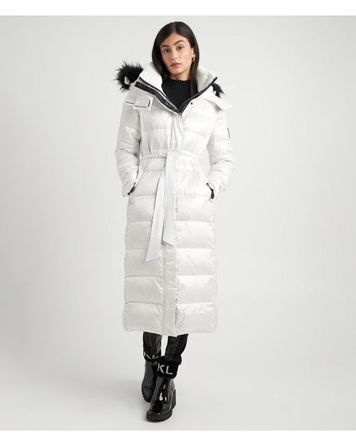 Karl Lagerfeld | Women's Apres Ski Belted Maxi Jacket | White | Size Xs