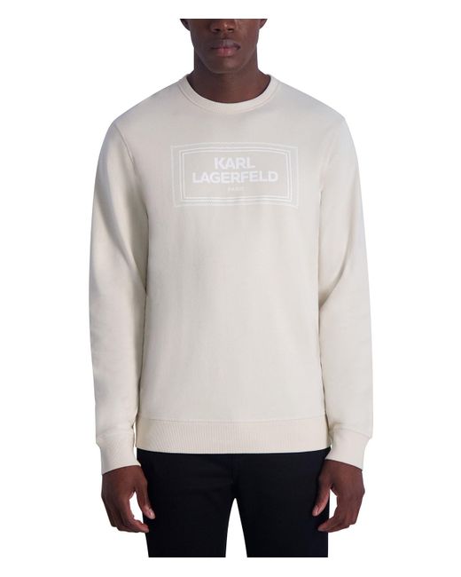 Karl Lagerfeld White | Men's French Terry Sweatshirt With Square Logo | Natural Beige | Size Small for men