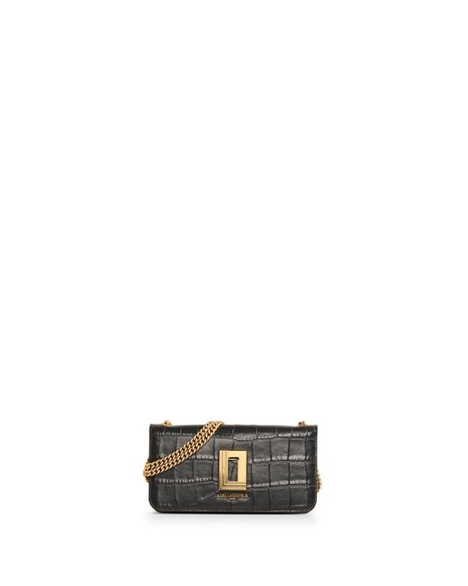 Karl Lagerfeld Multicolor | Women's Lafayette Croco Leather Wallet On A Chain | Black/gold