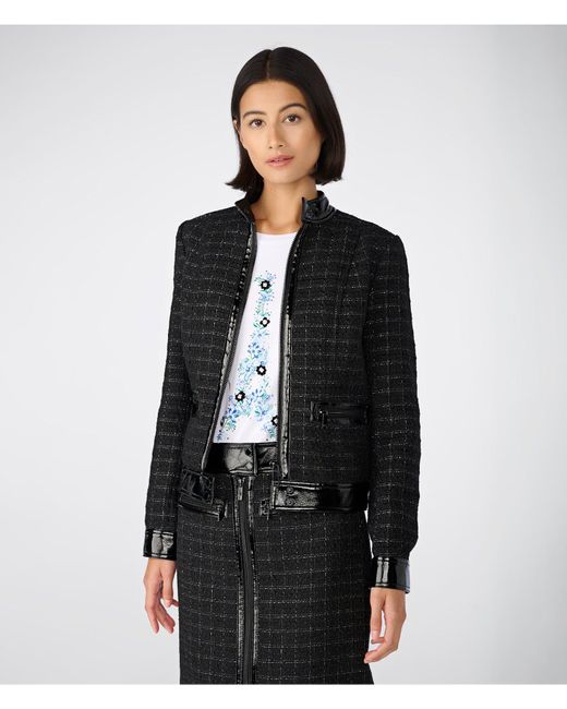 Karl Lagerfeld | Women's Tweed Lurex Zip Front Jacket | Black/silver